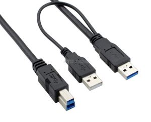 USB 3.0 кабел Y форма съм с USB 2.0 захранващ кабел към стандартната Б тип мъжки принтер кабел